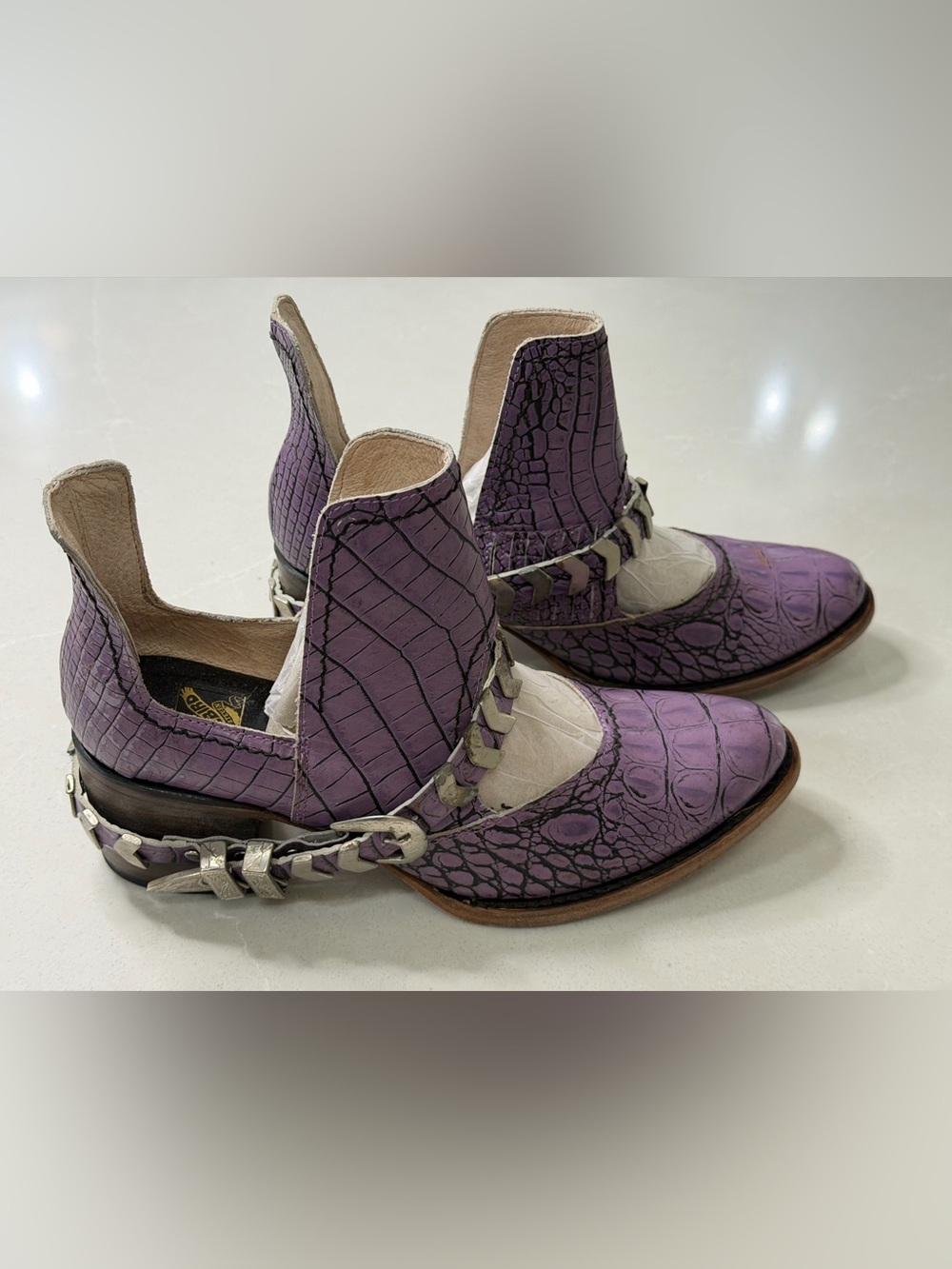 FREEBIRD by Steven Blade Purple Coco Leather Cutout Ankle Boots 10